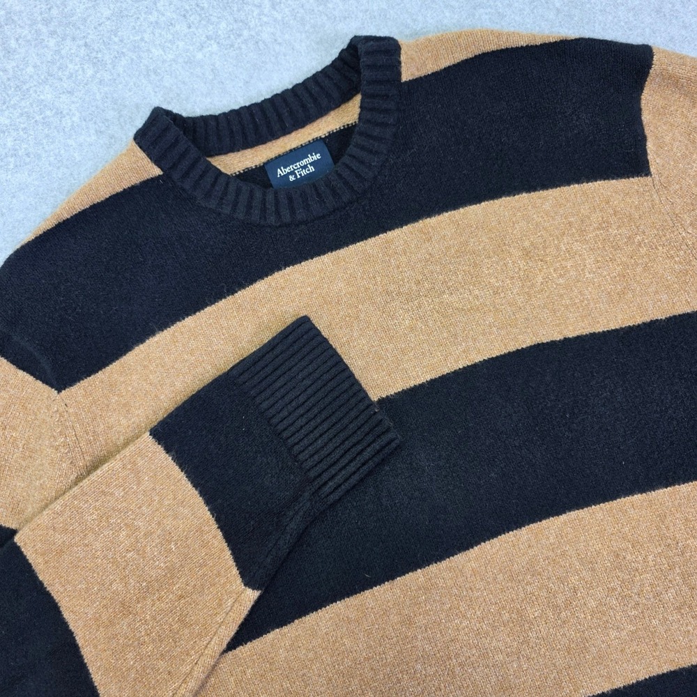 Abercrombie & Fitch Men's XXL Striped Crewneck Sweater Black Brown Cotton Blend